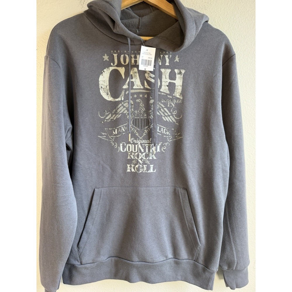 NWT Johnny Cash Country Rock N Roll Gray Hoodie Sweatshirt Size Medium